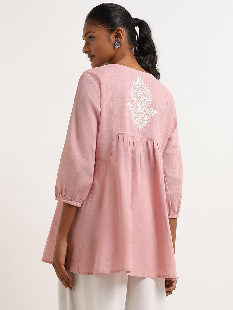 Utsa Pink Embroidered Cotton Kurti