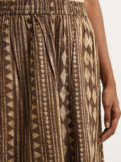 Utsa Brown Geometric Print Cotton High-Rise Palazzos