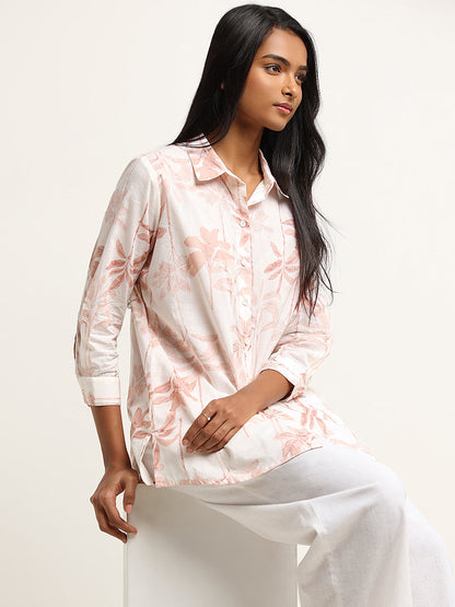 Utsa Peach Leaf Printed Cotton Tunic