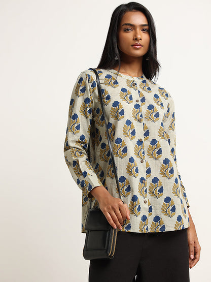 Utsa Indigo Floral Print Cotton Tunic