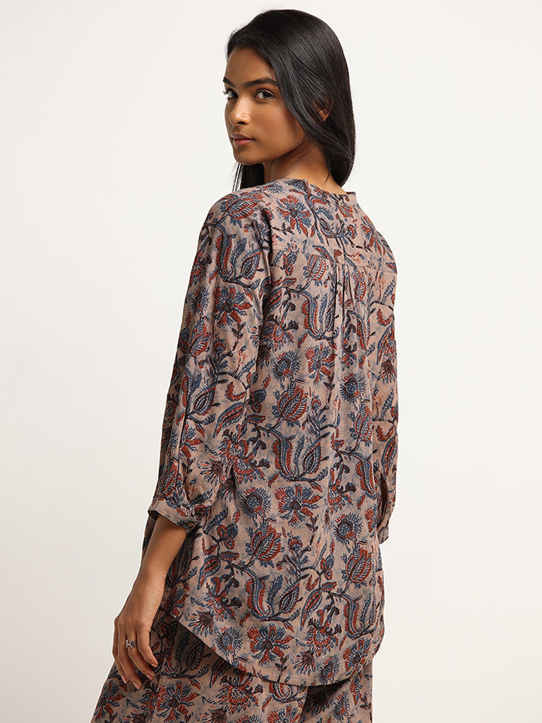 Utsa Beige Floral Print Kurti