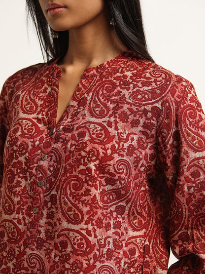 Utsa Red Paisley Printed Kurti