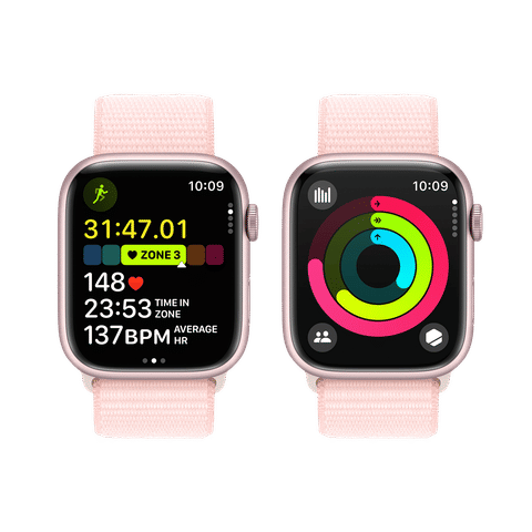 Apple Watch Series 9 GPS with Light Pink Sport Loop - M/L (45mm Display, Pink Aluminium Case)