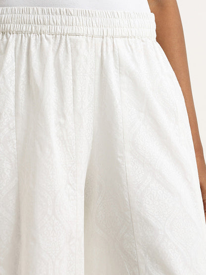 Utsa White Cotton Ribbed High-Rise Palazzos