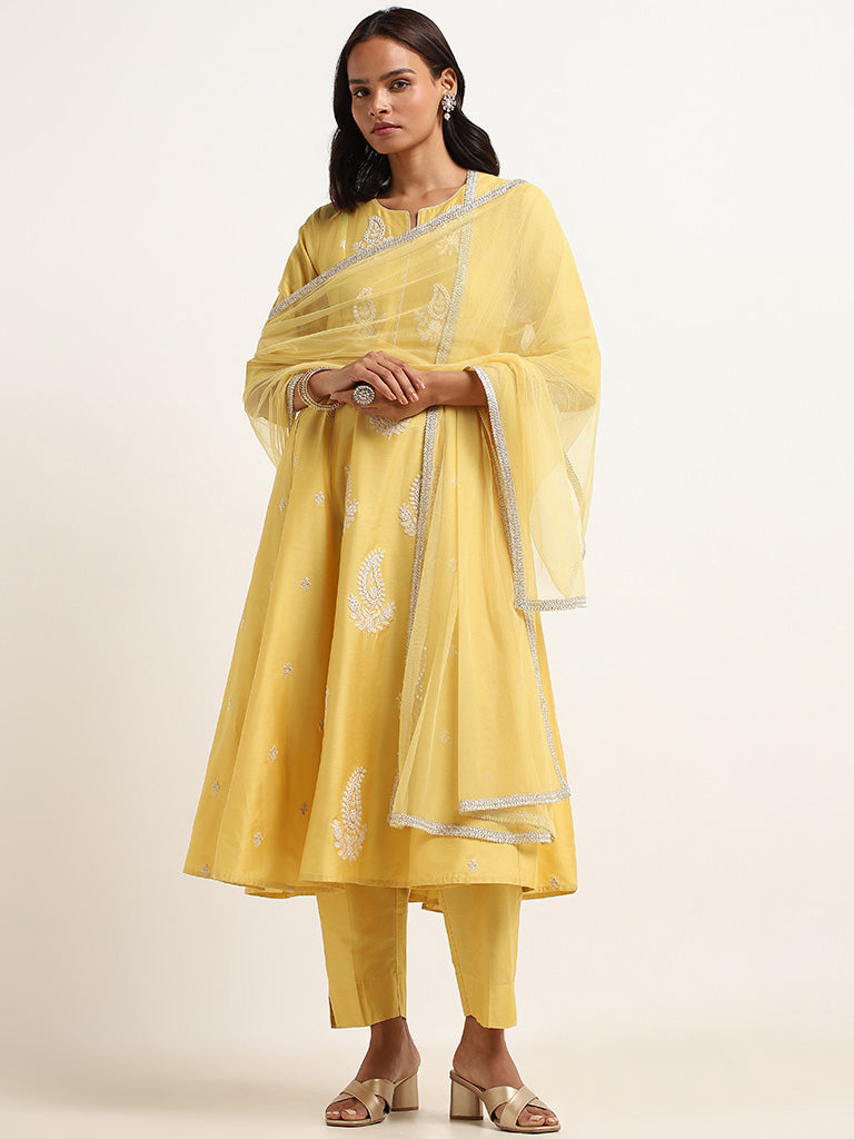 Vark Yellow Embroidered Kurta Set