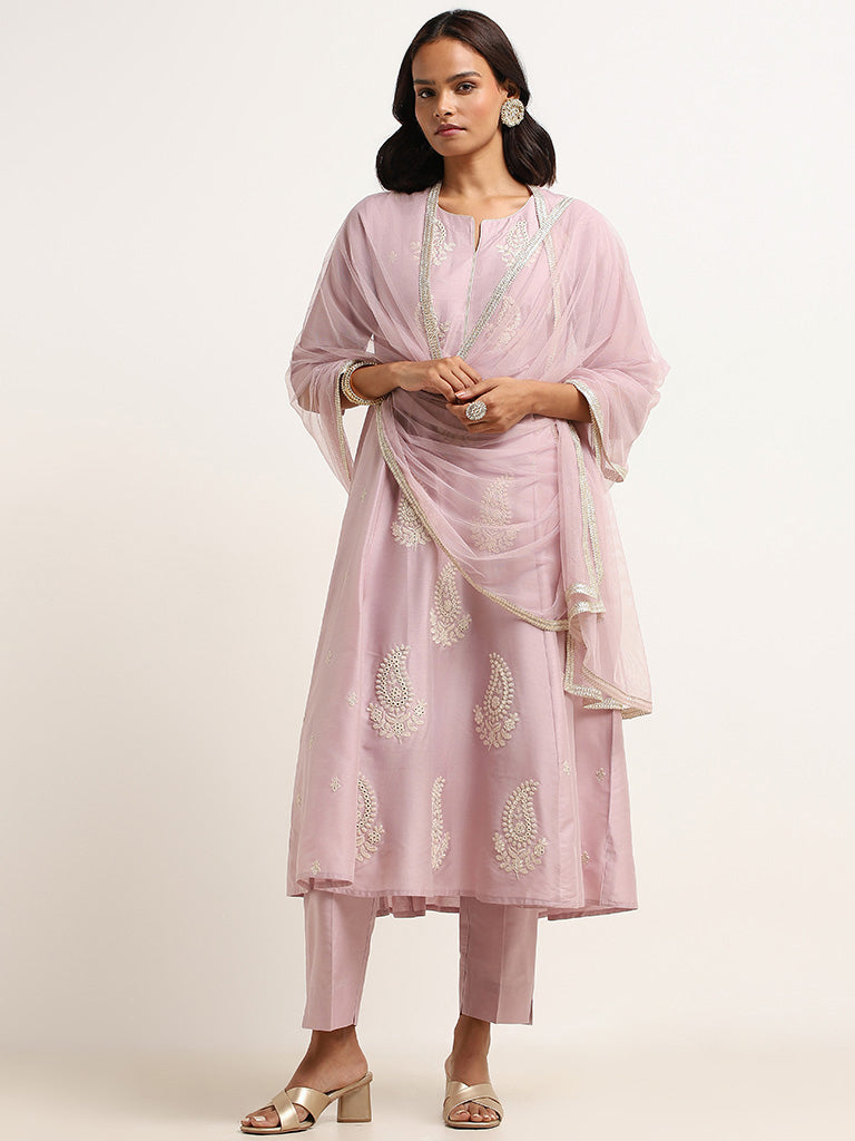 Vark Lilac Embroidered Kurta Set