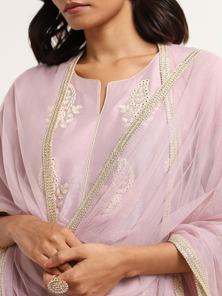 Vark Lilac Embroidered Kurta Set