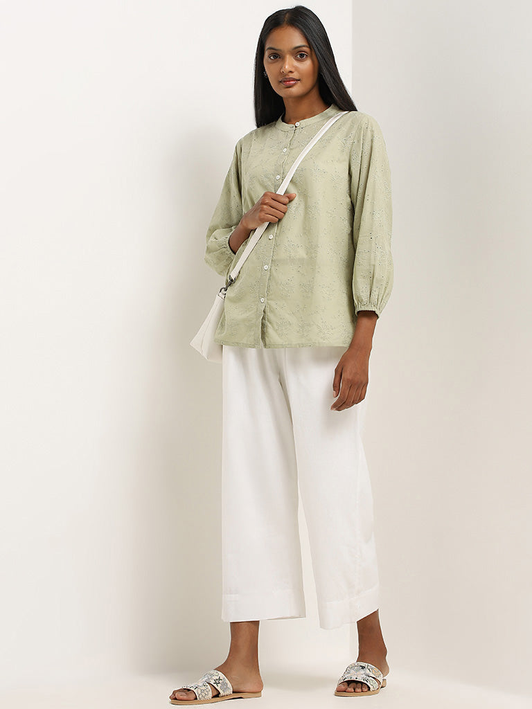 Utsa Sage Schiffli Design Cotton Straight Tunic