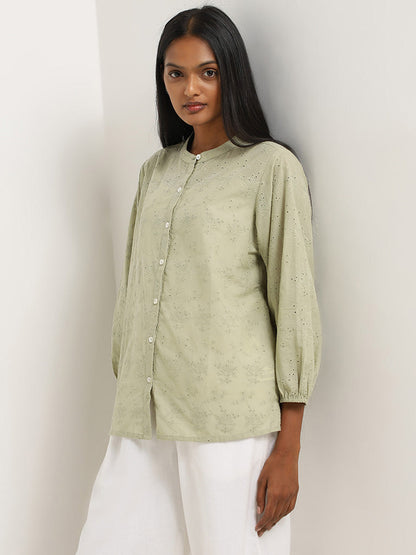 Utsa Sage Schiffli Design Cotton Straight Tunic