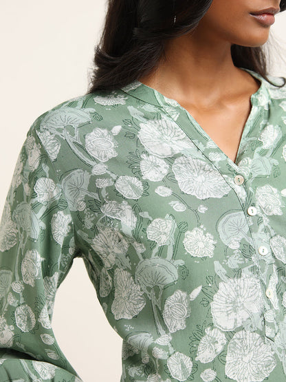 Utsa Green Floral Printed Straight Kurti