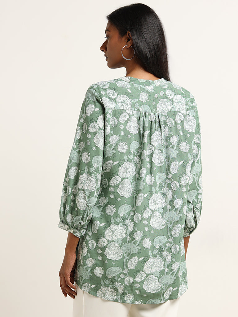 Utsa Green Floral Printed Straight Kurti