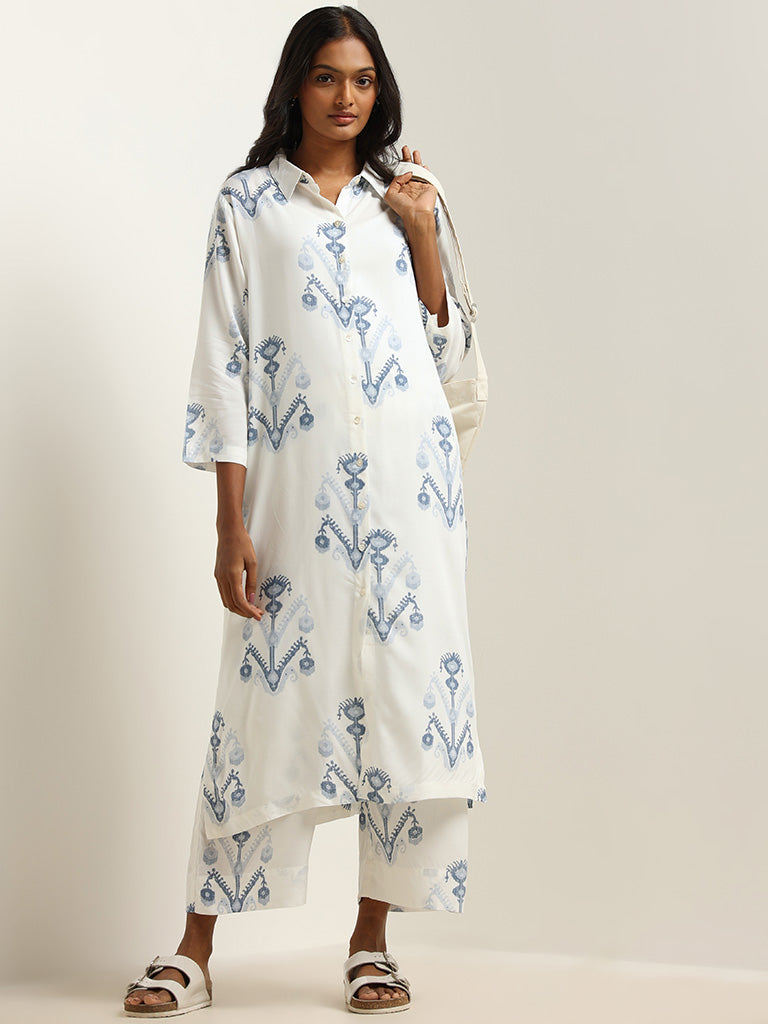 Utsa Blue Ethnic Print Palazzos