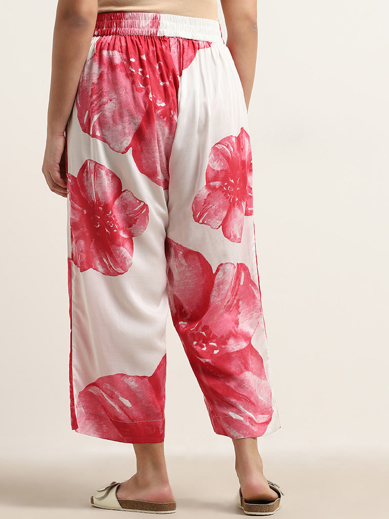 Diza Red Floral Printed High-Rise Palazzos