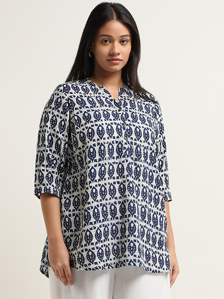 Diza Indigo Leaf Ikat Design Straight Kurti