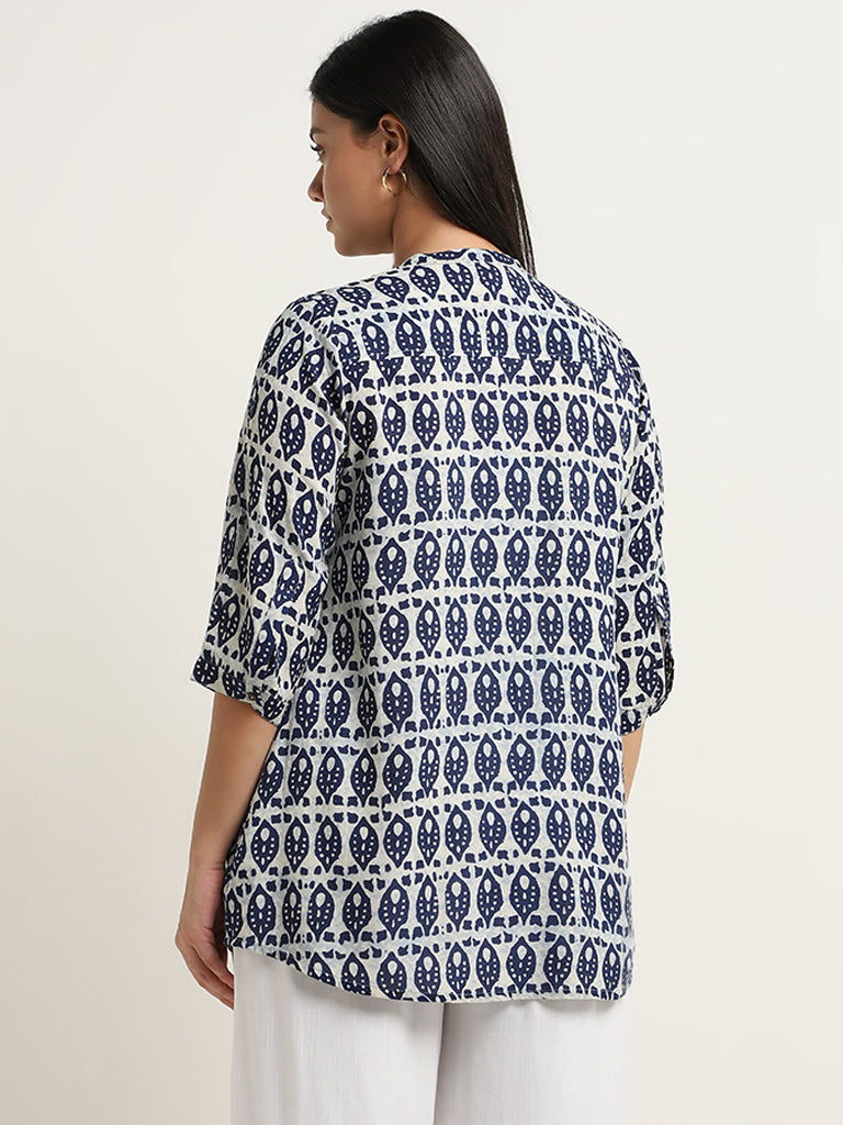 Diza Indigo Leaf Ikat Design Straight Kurti