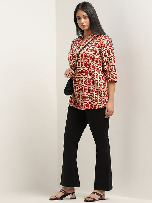 Diza Maroon Geometrical Design Straight Kurti