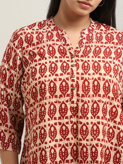 Diza Maroon Geometrical Design Straight Kurti