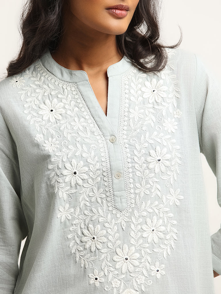 Utsa Blue Straight Fit Chikankari Kurti