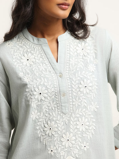 Utsa Blue Straight Fit Chikankari Kurti