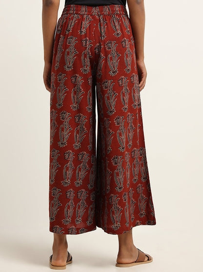 Utsa Maroon Printed Mid Rise Palazzos