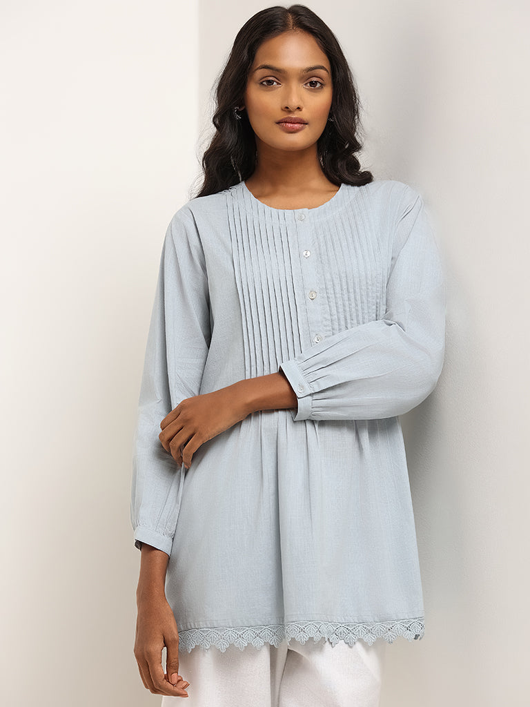 Utsa Blue Pintuck Cotton Kurti