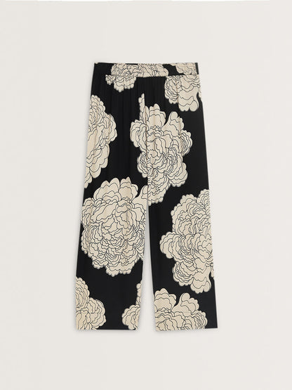 Utsa Black Floral Printed High-Rise Palazzos