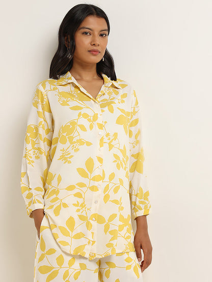 Utsa Yellow Leaf Printed Straight Tunic