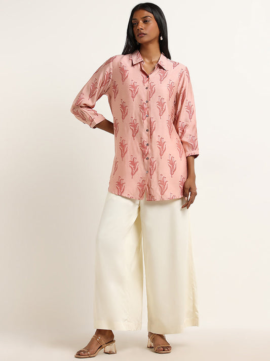 Zuba Dusty Pink Floral Printed Straight Tunic