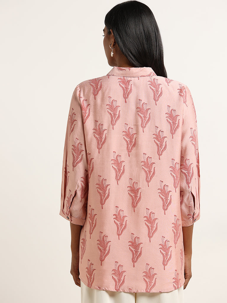 Zuba Dusty Pink Floral Printed Straight Tunic