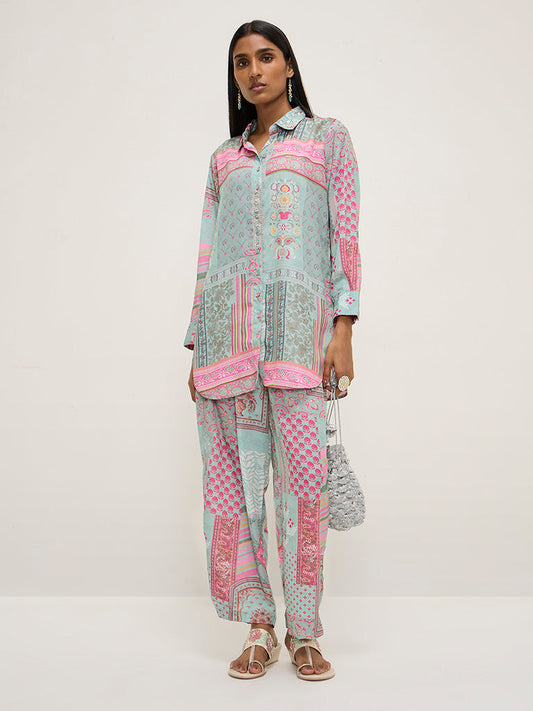 Vark Multicolour Printed High-Low Tunic and Pants Set