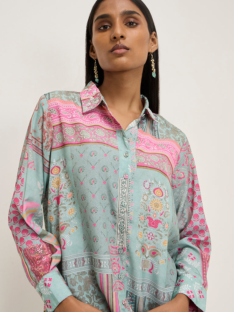 Vark Multicolour Printed High-Low Tunic and Pants Set