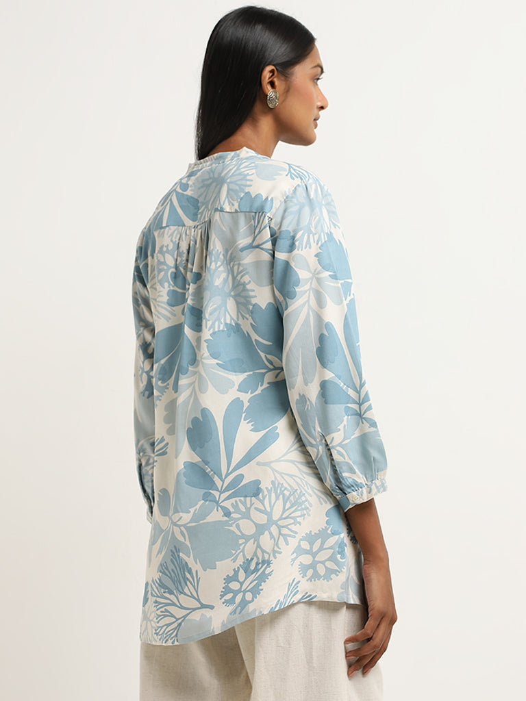 Utsa Blue Foliage Printed Straight Kurti