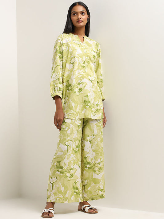 Utsa Lime Foliage Printed Straight Kurti