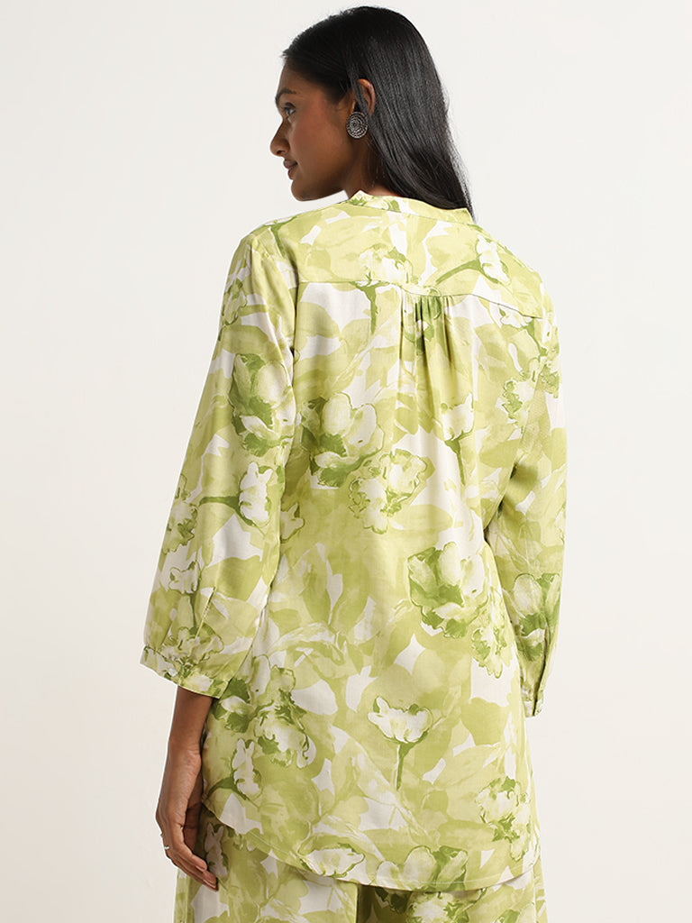 Utsa Lime Foliage Printed Straight Kurti