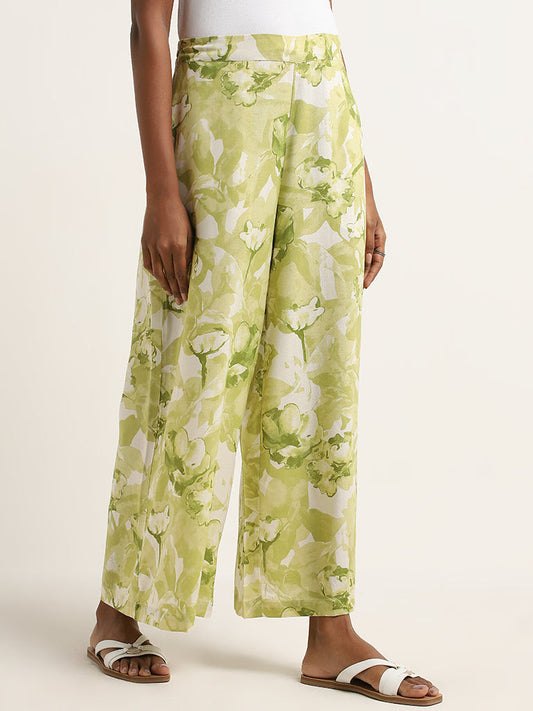 Utsa Lime Foliage Design High-Rise Palazzos