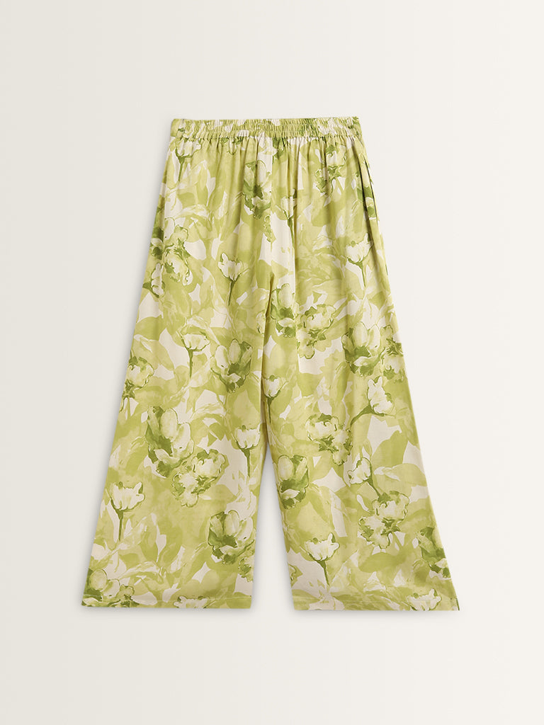 Utsa Lime Foliage Design High-Rise Palazzos