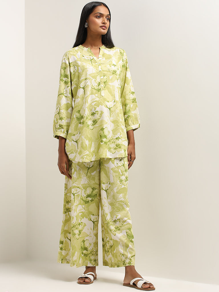 Utsa Lime Foliage Design High-Rise Palazzos