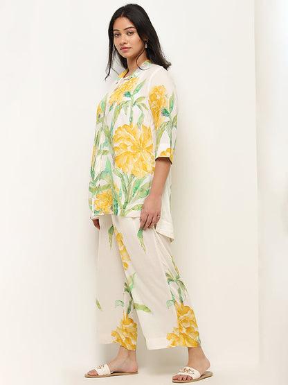 Diza Yellow Floral Printed High-Low Tunic