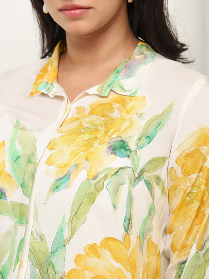 Diza Yellow Floral Printed High-Low Tunic