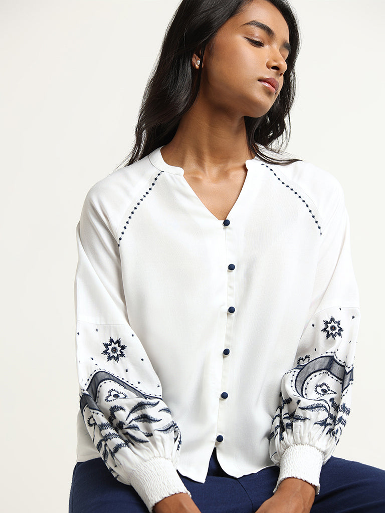 LOV White Bohemian Embroidered Top