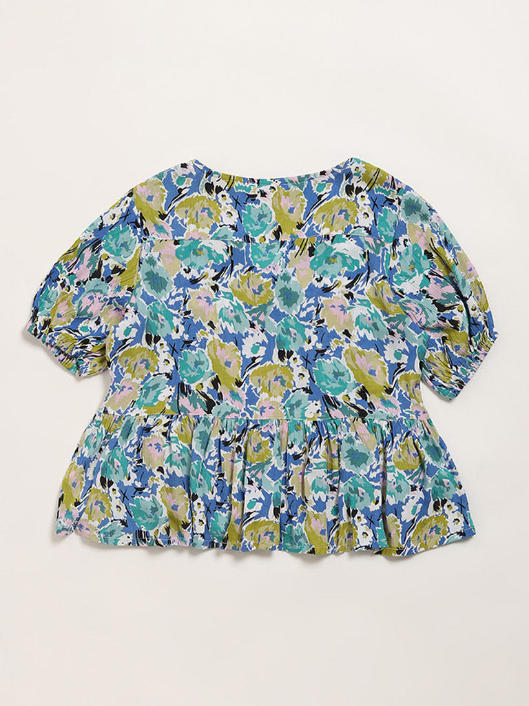 LOV Multicolour Floral Printed Cotton Peplum Blouse