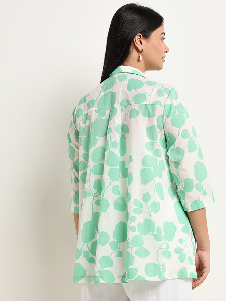 Diza Light Green Foliage Printed Straight Cotton Kurti