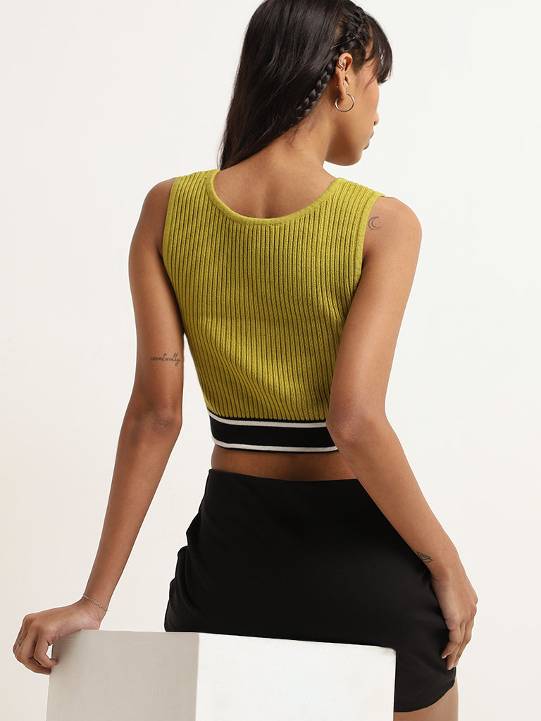 Nuon Green Ribbed Cotton Blend Crop Top