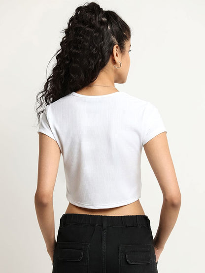 Nuon Ruched Crop White Cotton Top