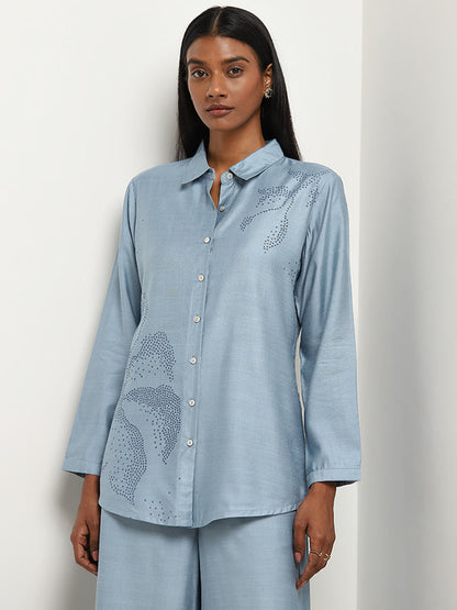 Zuba Dusty Blue Flower Design Straight Tunic