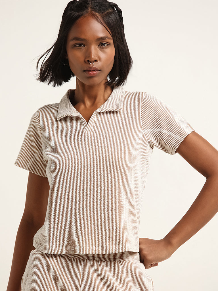 Studiofit Brown Ribbed Top