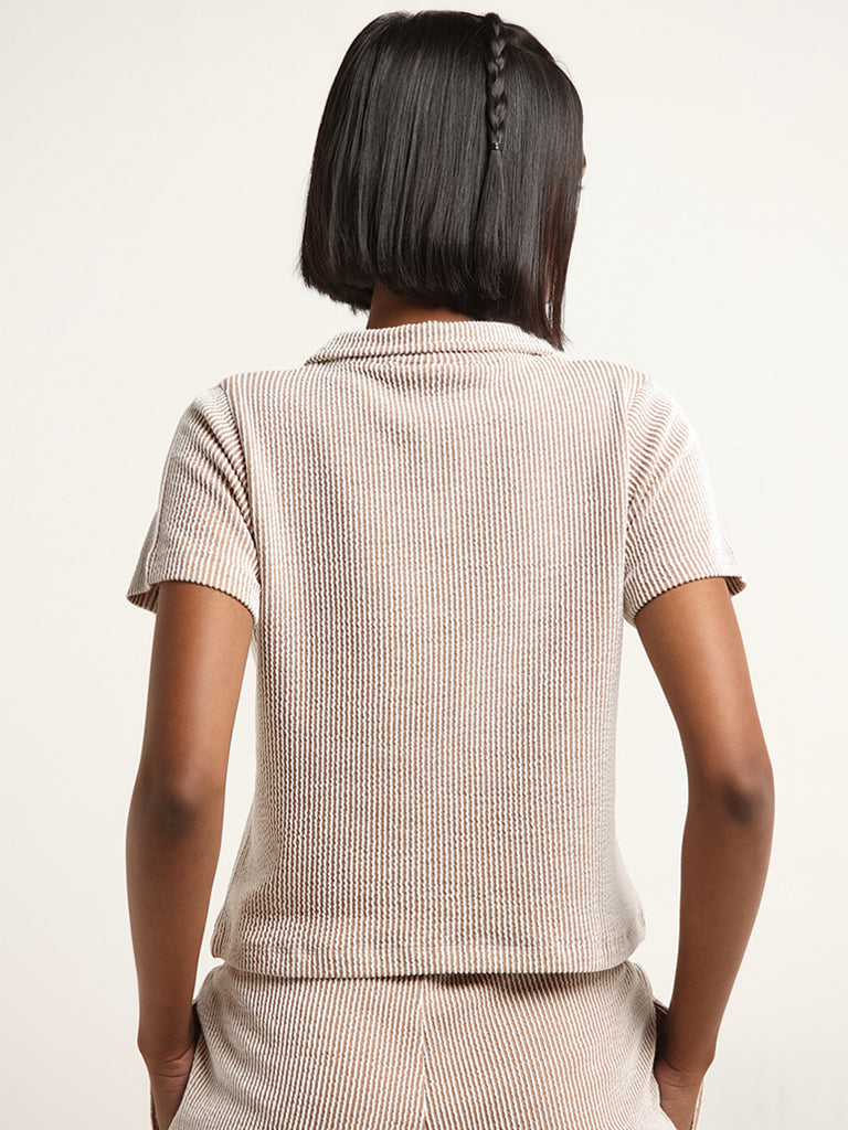 Studiofit Brown Ribbed Top