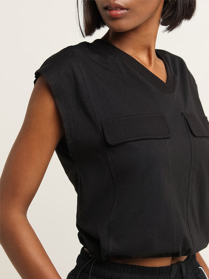 Studiofit Black V-Neck Cotton Top