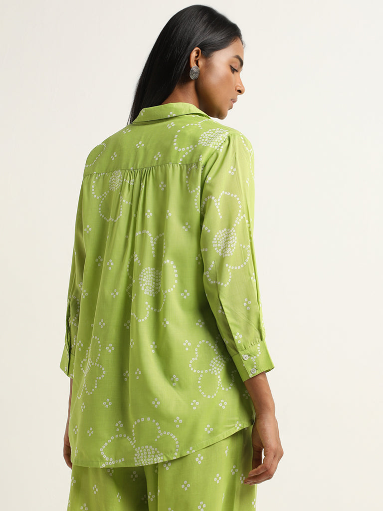 Utsa Green Bandhani Design Straight Cotton Tunic