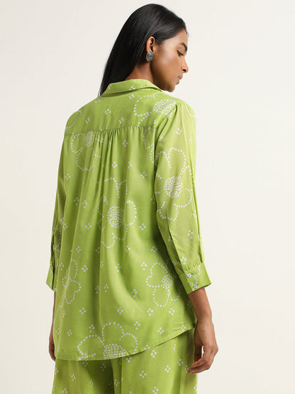 Utsa Green Bandhani Design Straight Cotton Tunic